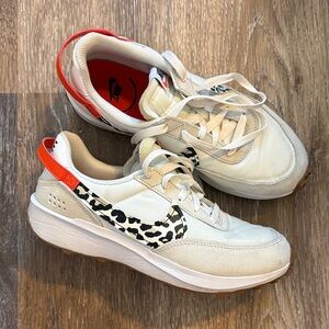 Nike Women's Cream and Orange Sneakers with Leopard Accent